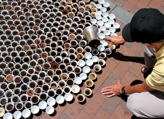 'Cups of Coffee' by Aida Sehović's is an installation consisting of coffee cups collected from Bosnian families around the world.